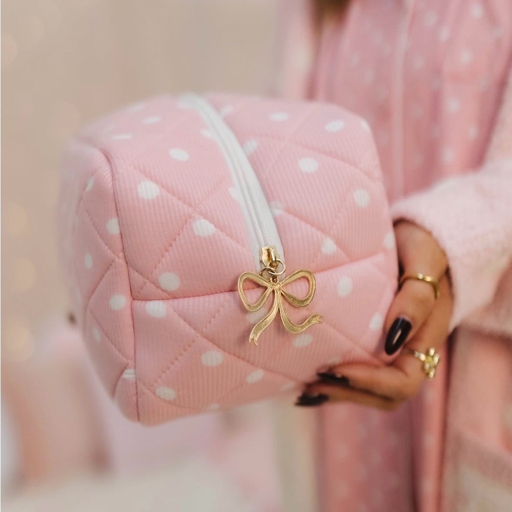 Staykation Pink Polka Dot Makeup Bag and Socks
